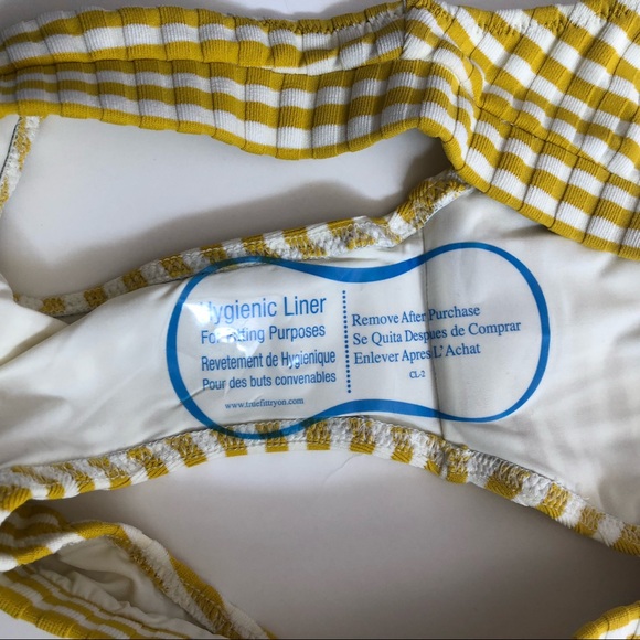 SOLID & STRIPED Madison Rib Bikini Bottom Mustard & Cream Stripe Sz small - Picture 7 of 8